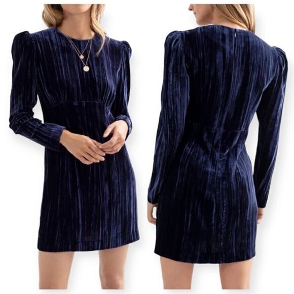 & Other Stores Crushed Velvet Navy Blue Mini Dress size 10 - Picture 1 of 13